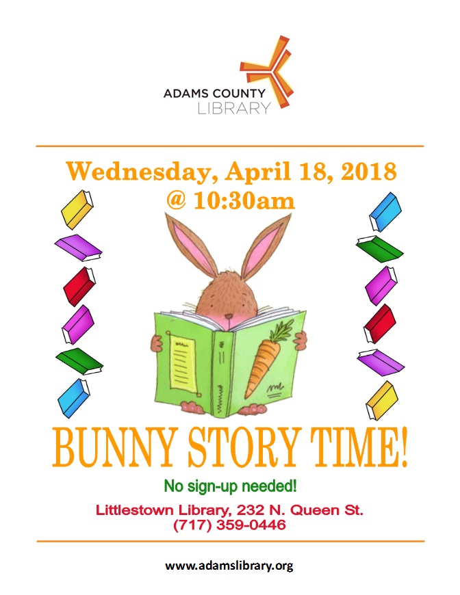Join us for a special bunny story time on Wednesday, April 18 at 10:30 a.m.
