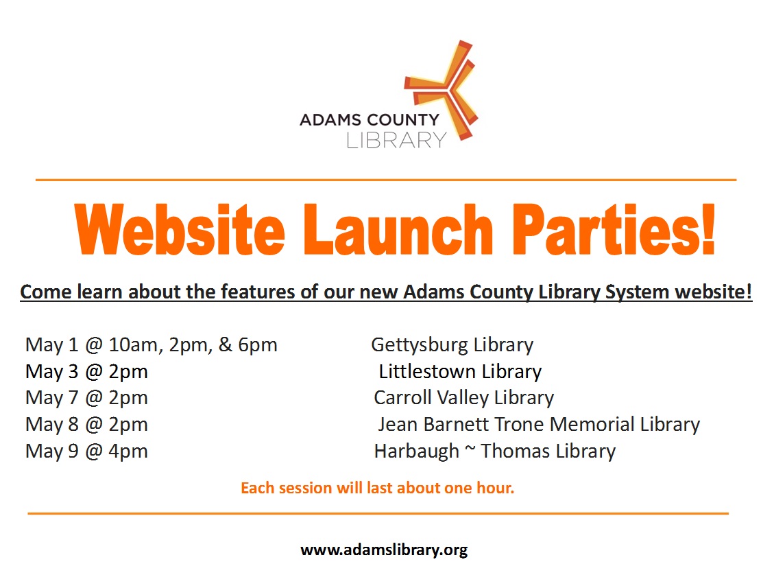 Come learn about the new library website! Training sessions will be at each of the library branches.