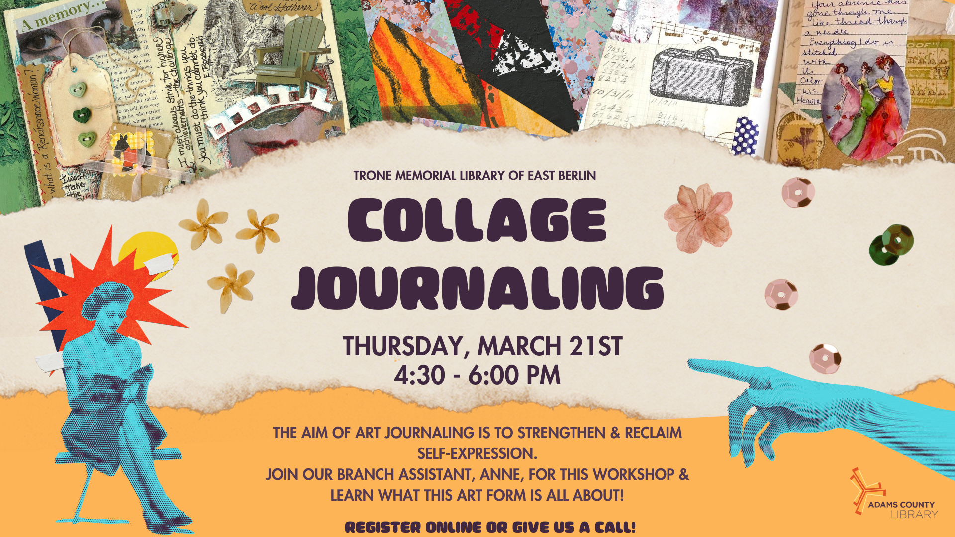Flyer with information for Collage Journaling.