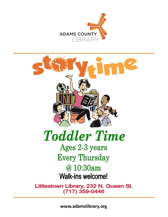 Join us every Thursday at 10:30am for Toddler Story Time (except holidays).
