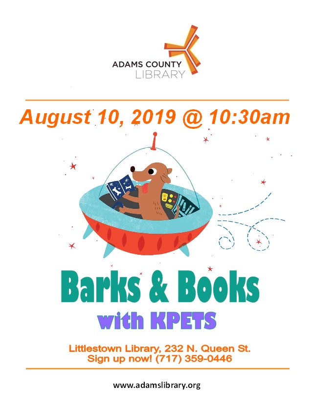 Barks and Books with KPETS is on Saturday, August 10, 2019 at 10:30am.