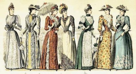 Women in dresses in the late 1800s