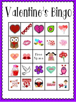 Valentine's Day Bingo card