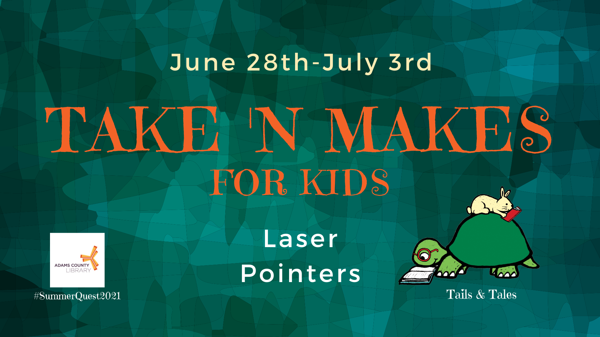 Pick up a Take n' Make for Kids from June 28th through July 3rd. This week the project is Laser Pointers!