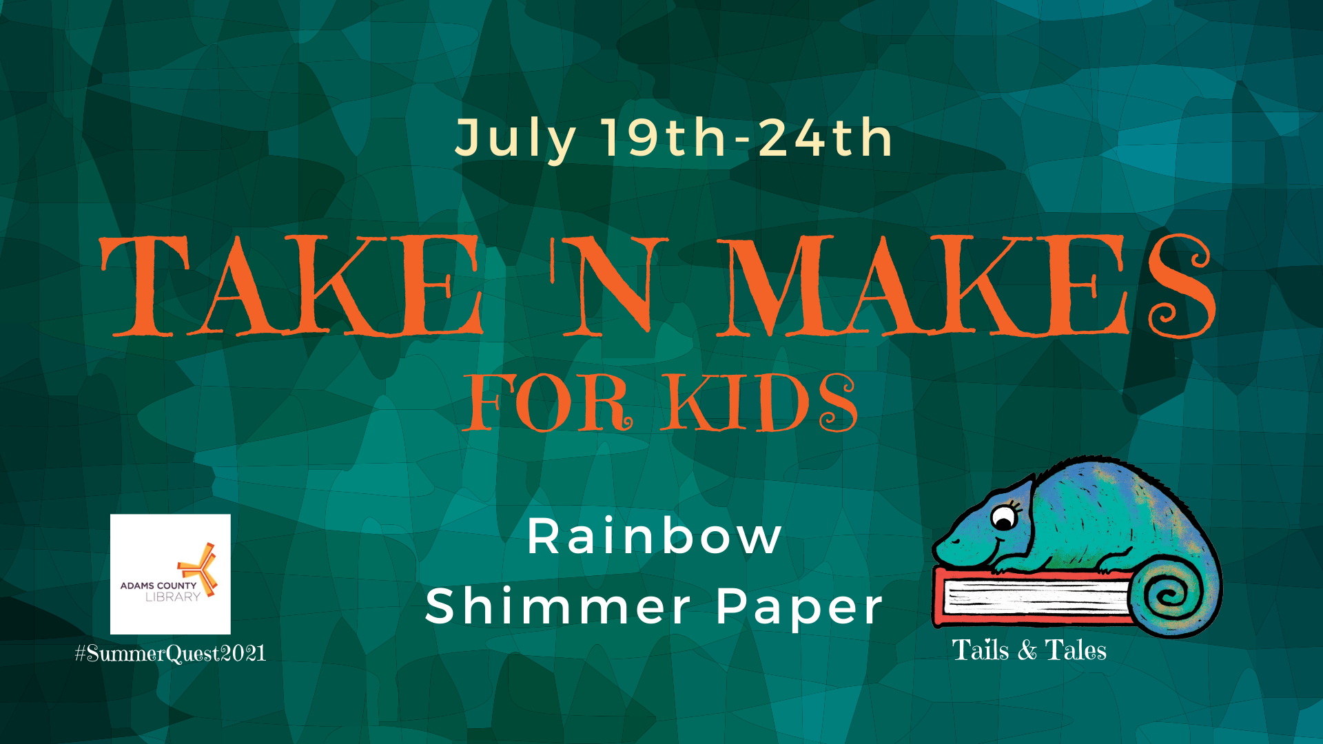 Pick up a Take n' Make for Kids from July 19th through July 24th. This week the project is Rainbow Shimmer Paper!