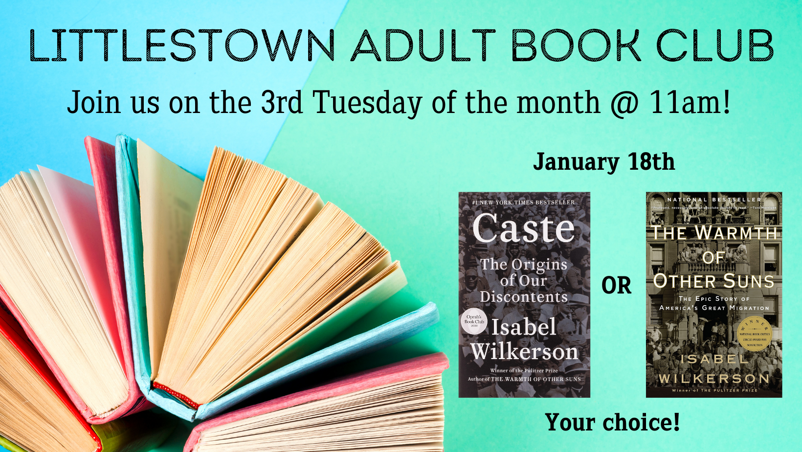 The Littlestown Adult Book Club meets every third Tuesday at 11am!