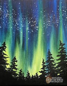 painting with trees and night sky