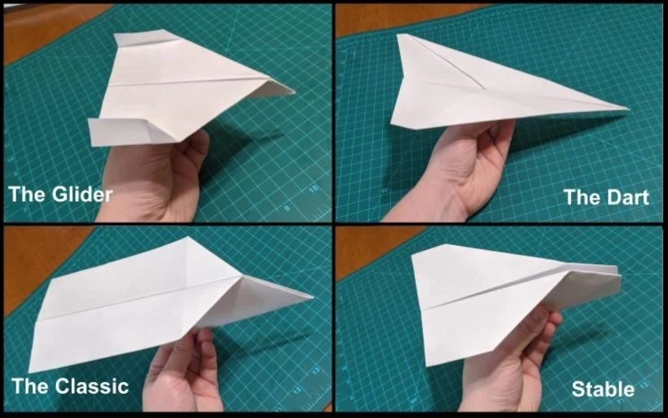 4 styles of paper airplanes