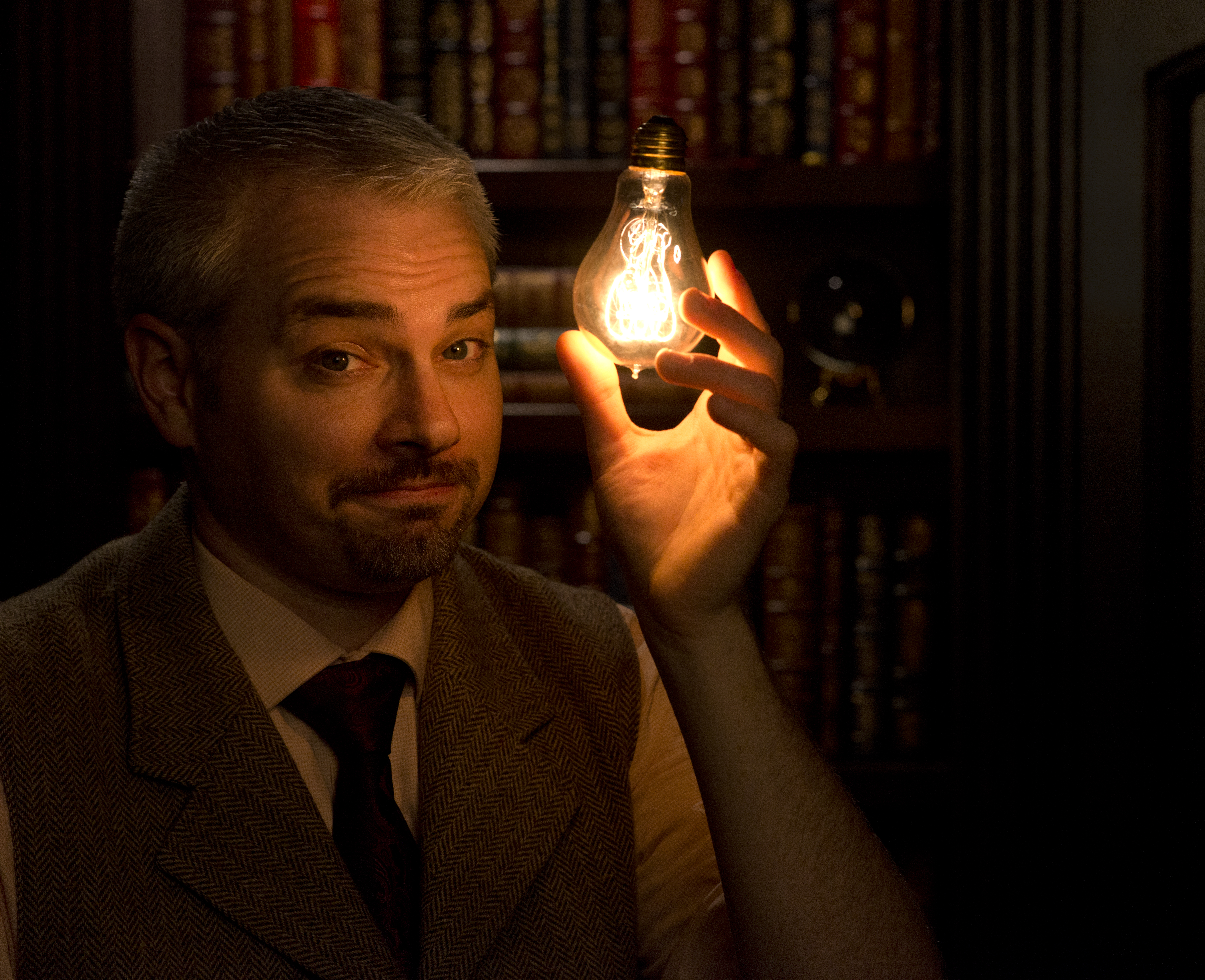 Magician Peter Wood and his magic lightbulb