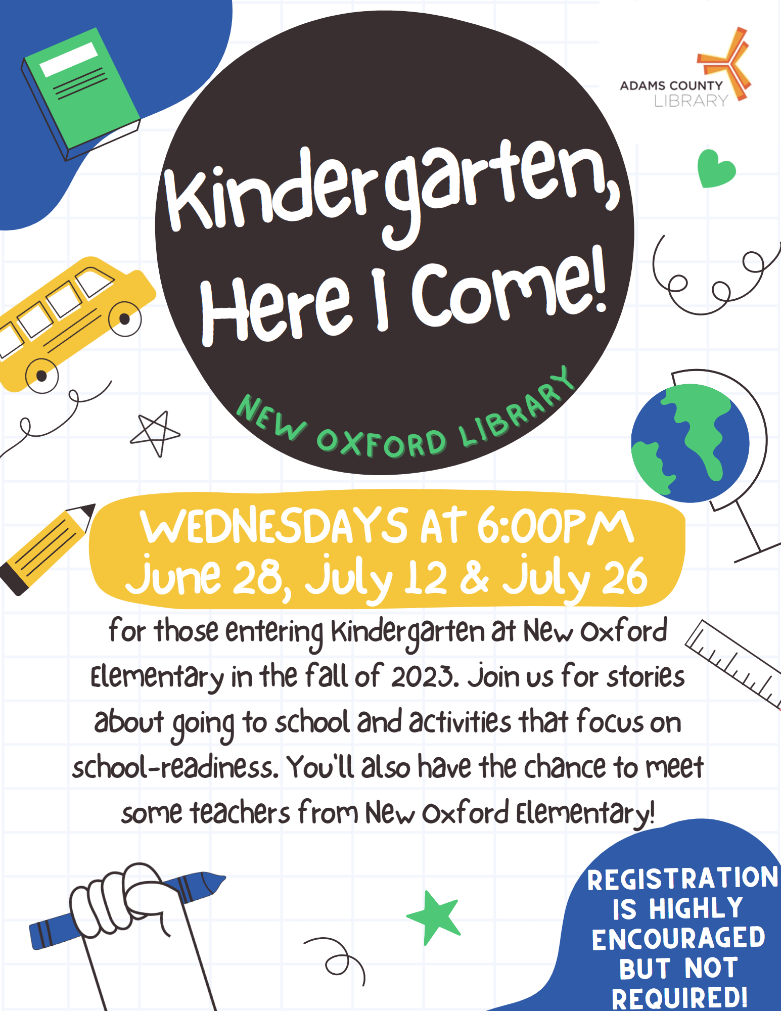 Kindergarten doodles of buses and pencils