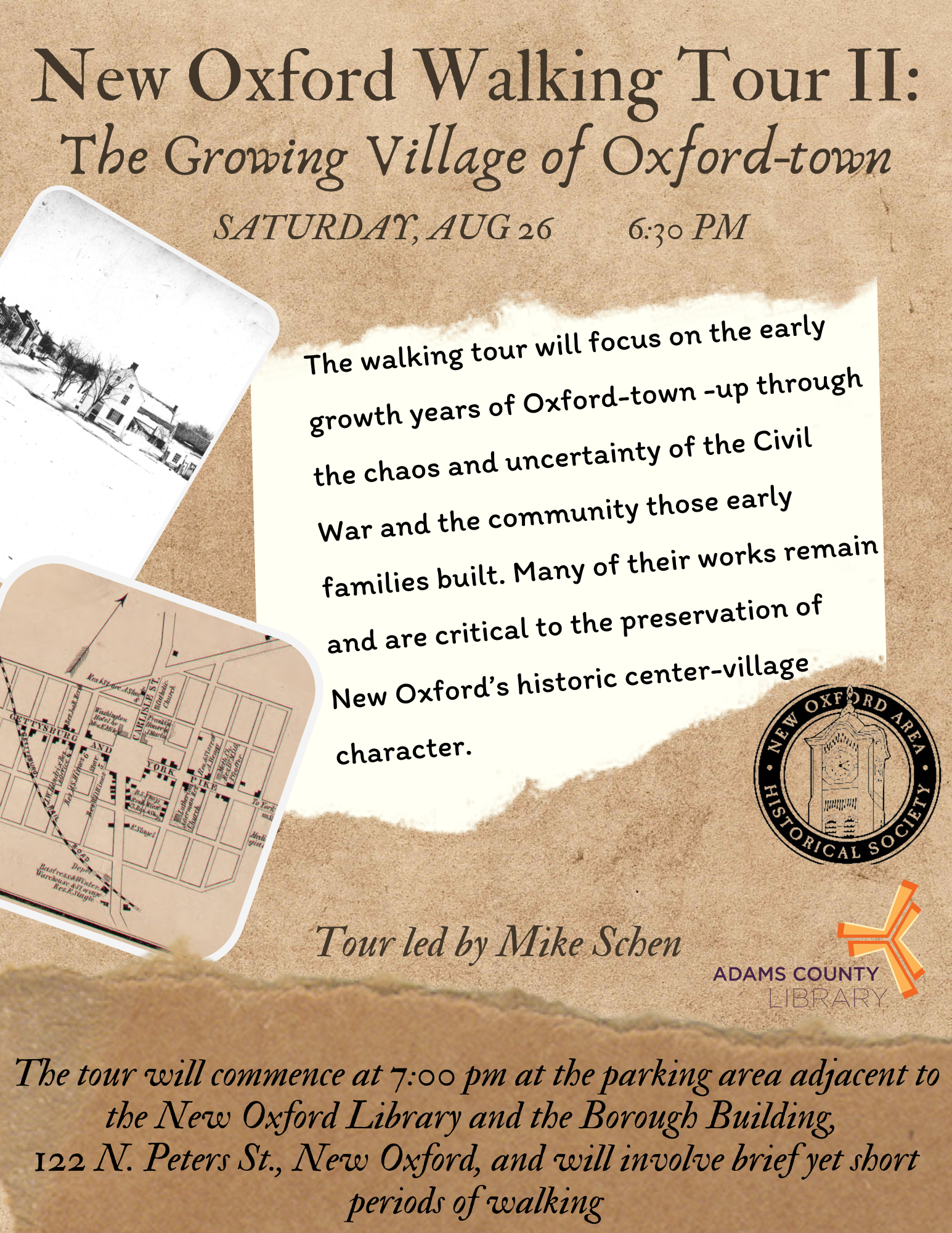 line drawing and map of historic Oxford-town locations