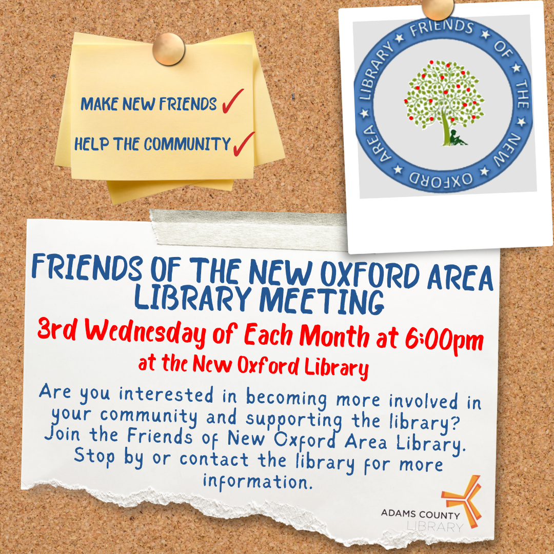 friends of the new oxford area library meeting poster