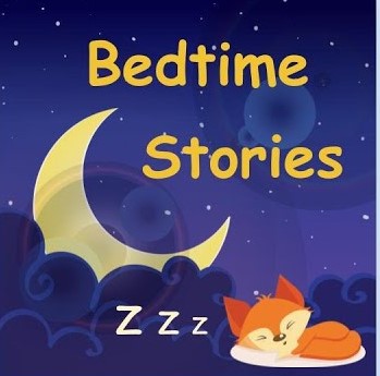 Bedtime stories picture w/a moon and a sleeping fox