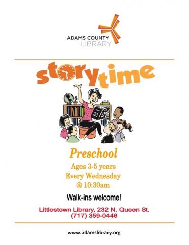 Join us each Wednesday for Preschool story time at 10:30 a.m. (except holidays)