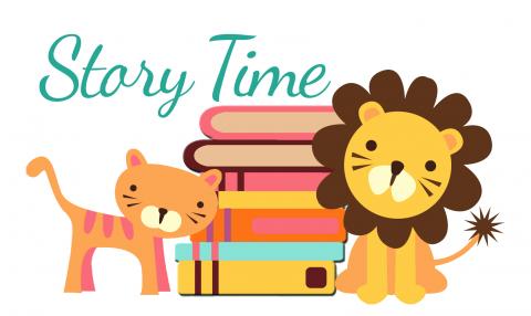 Cartoon image with wording Story Time