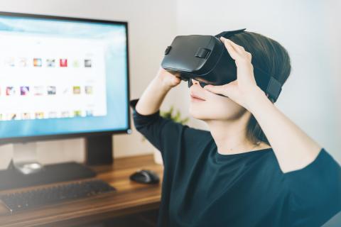person using virtual reality headset