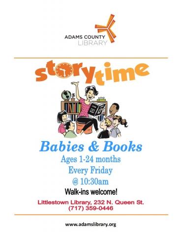 Join us every Friday at 10:30am for Baby Story Time (except holidays).