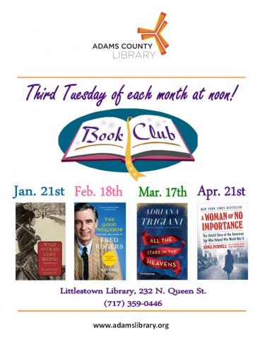 The Rendezvous Book Club meets on the third Tuesday of each month at noon. Contact the library for the list of books to be discussed.
