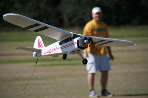 Person flying a model airplane