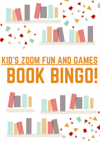 books and confetti design says kids zoom fun and games -  book bingo!