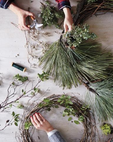 assembling a christmas wreath
