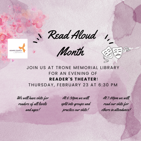 Text Read Aloud Month on pink background with pink flowers and the ACLS logo