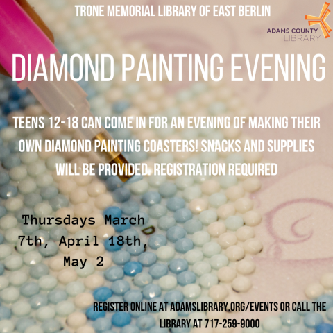 Text about event on top of image of a diamond painting