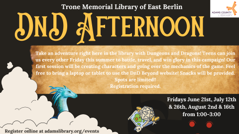 Text on top of yellowed scroll with image of dice, clouds, and dragon on top of black background