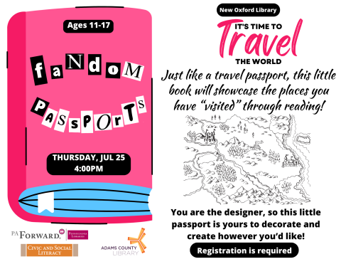 pink passport and storybook map