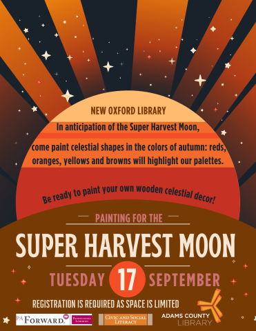 orange harvest moon against stars