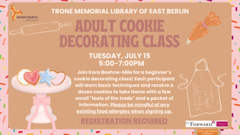 Flyer with information for adult cookie decorating class