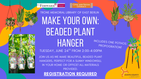 Flyer with information for Make Your Own: Beaded Plant Hanger