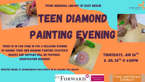 Text about event accompanying various diamond art being mad