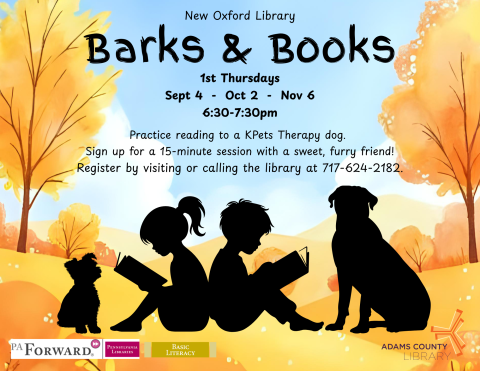 dogs and kids reading in silhouette