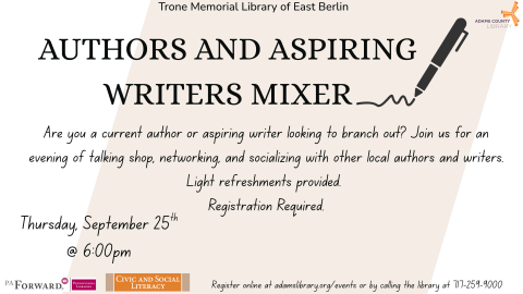 Image of pen next to title of event with text explaining event details.