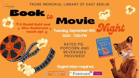 Flyer with information about screening of the film Fantastic Mr. Fox