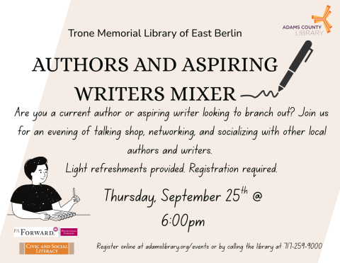 Image of pen next to title of event with text explaining event details.