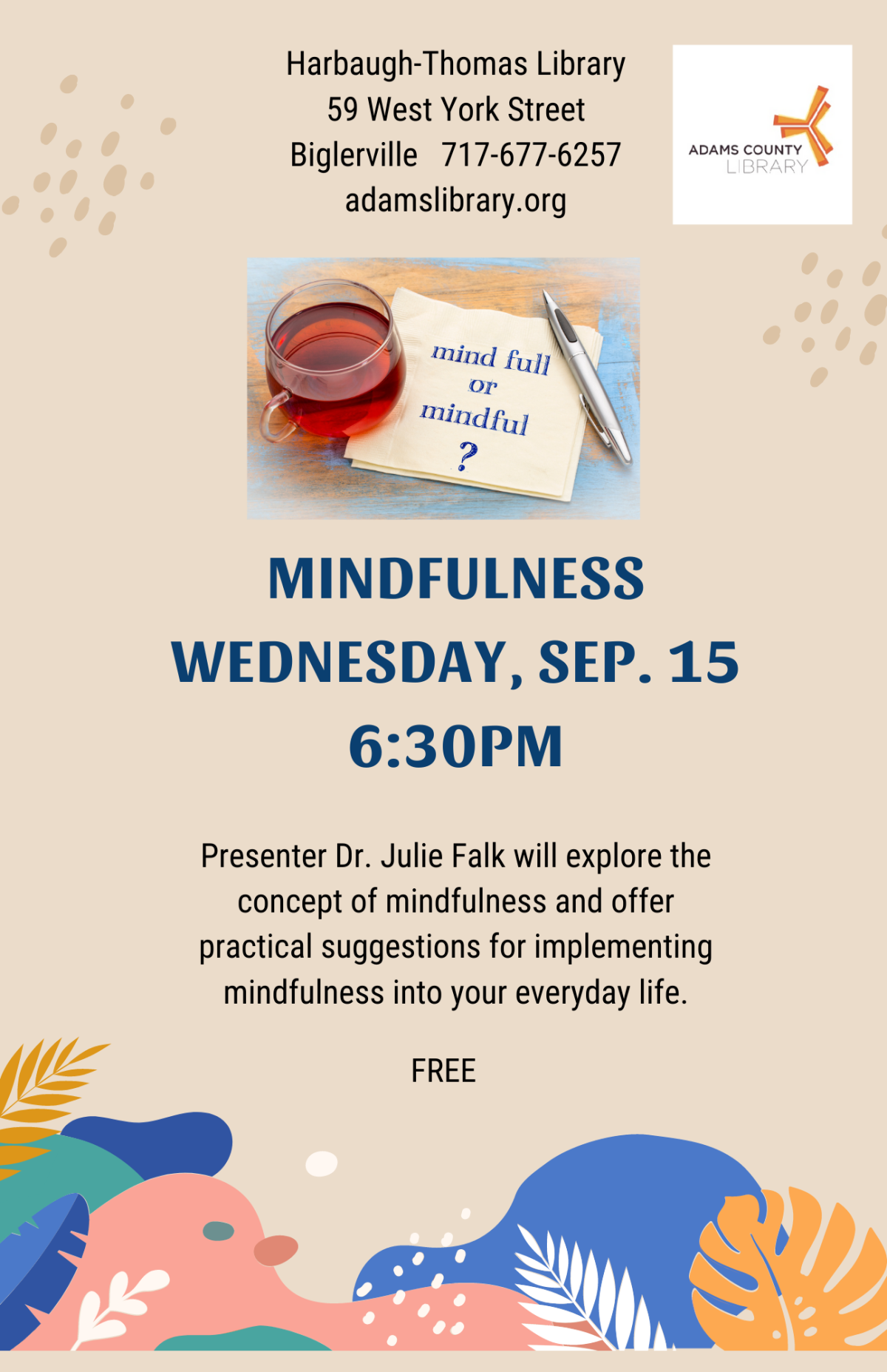 Mindfulness session info on beige background.