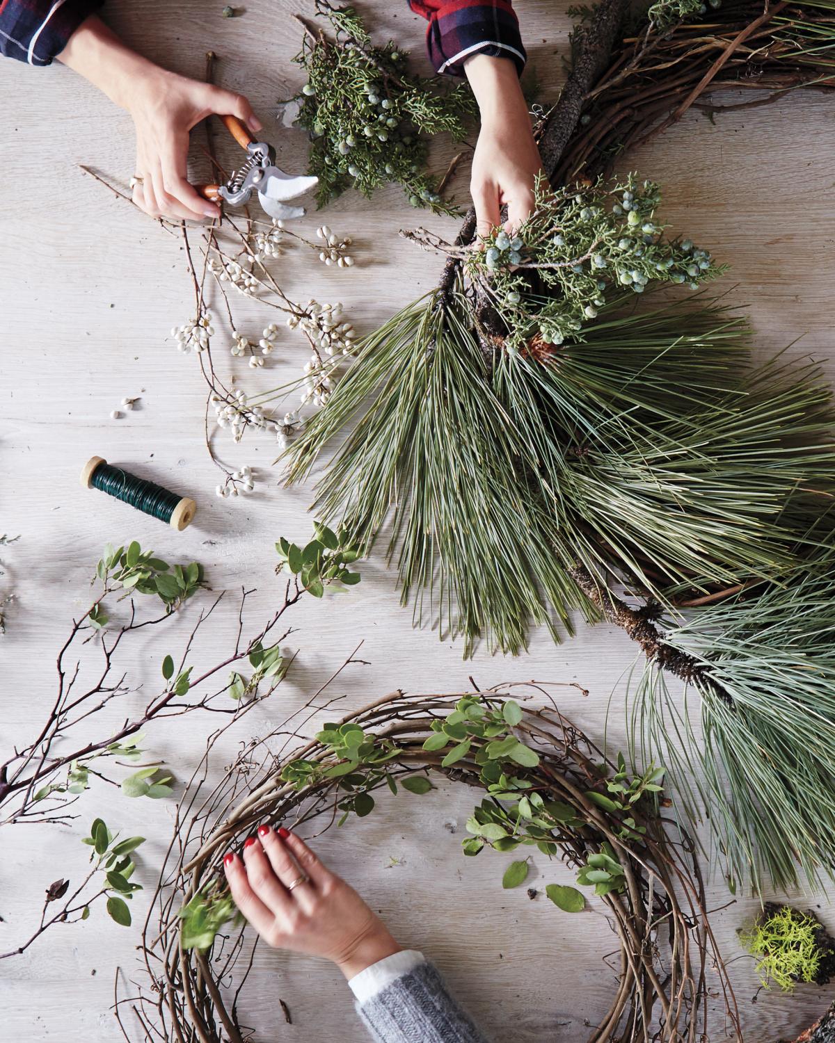 assembling a christmas wreath