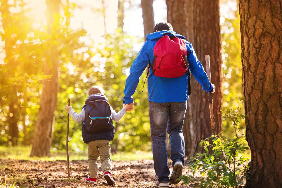 Parent and child hiking