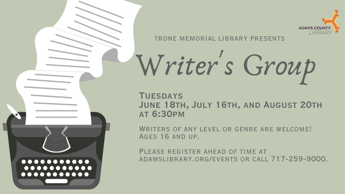 Text on top of light green background with typewriter next to it