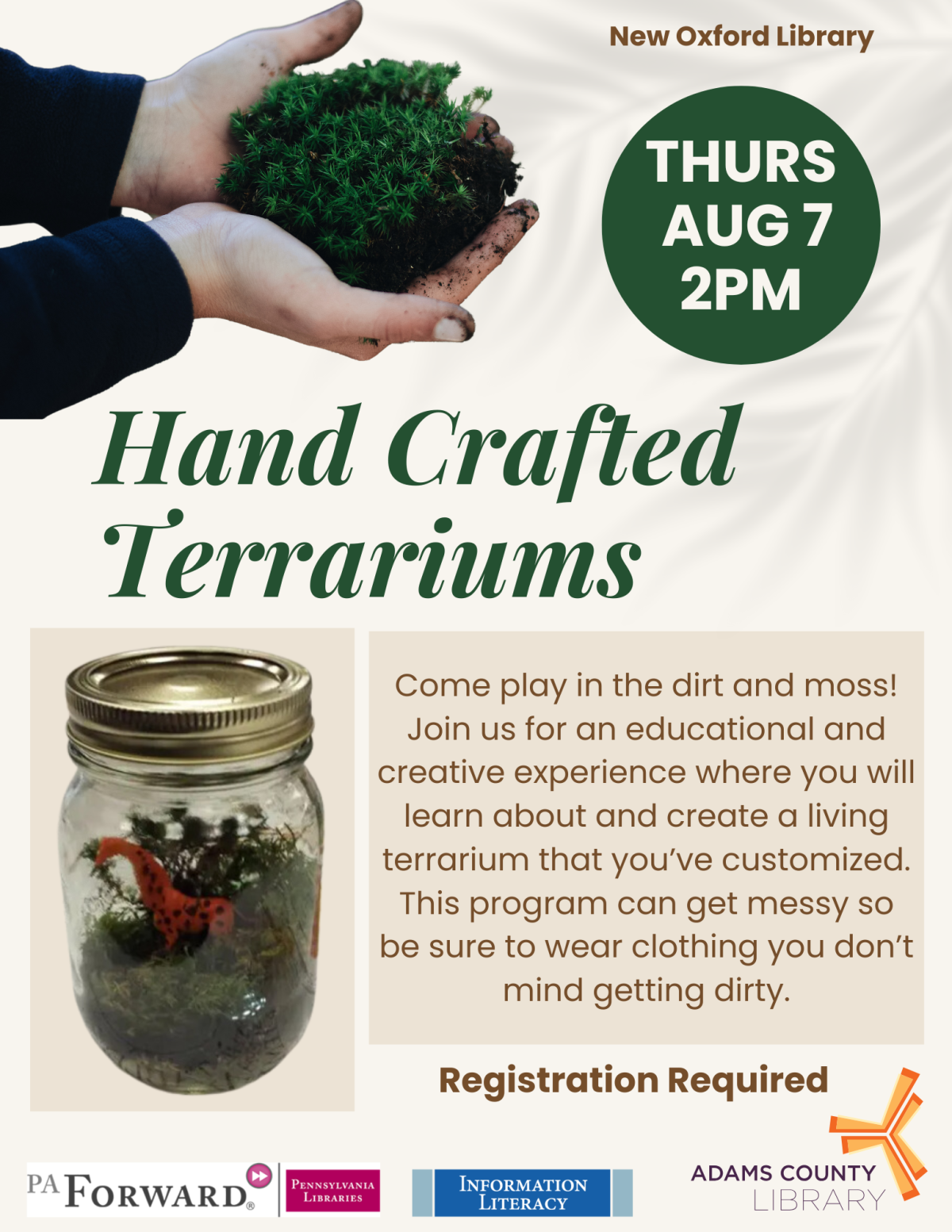 terrarium jar and hands holding soil