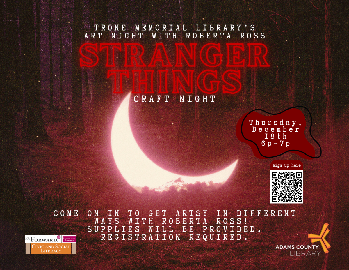 moon and red tinted woods as the background with text about event.