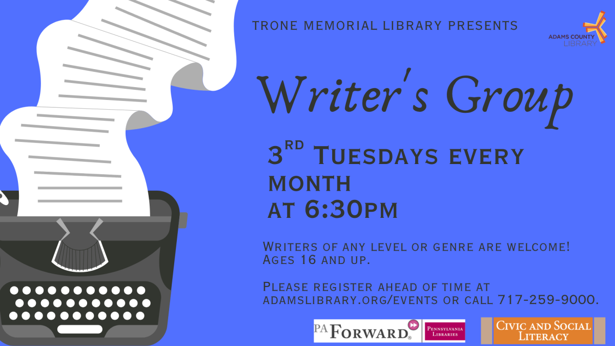 Text on top of blue background with typewriter.